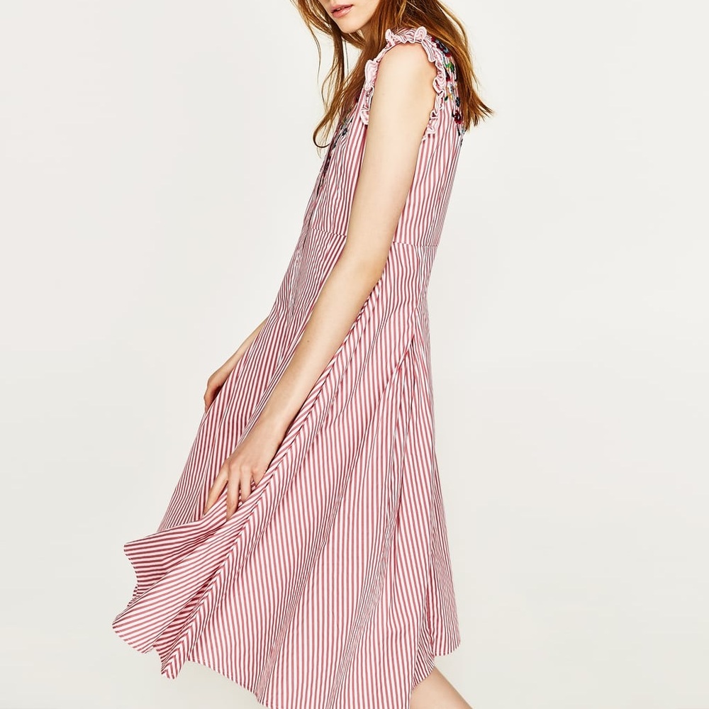 NWT Zara Striped Floral Embroidered Shirt Dress - Picture 3 of 5